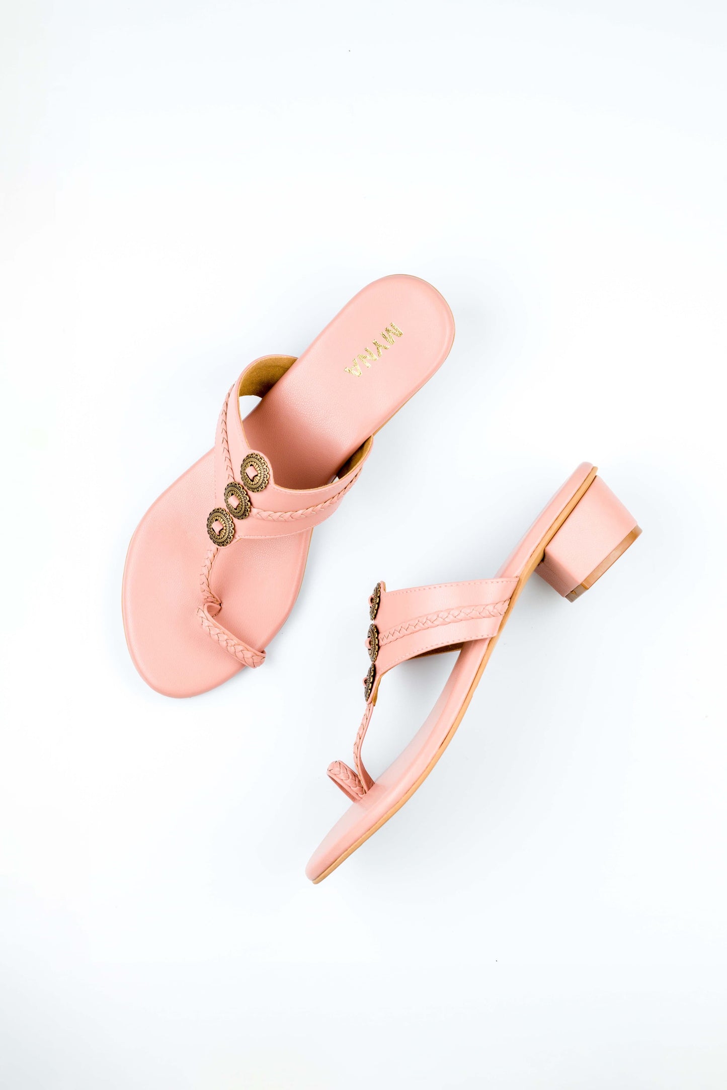 Charanika Women’s peach color kolhapuri style chappal