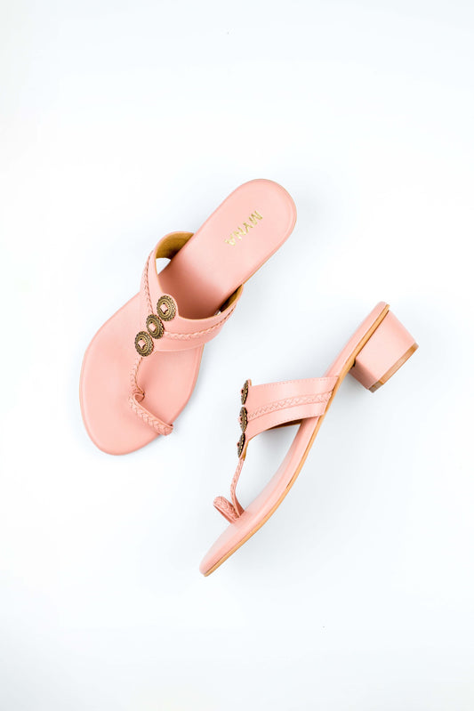 Charanika Women’s peach color kolhapuri style chappal