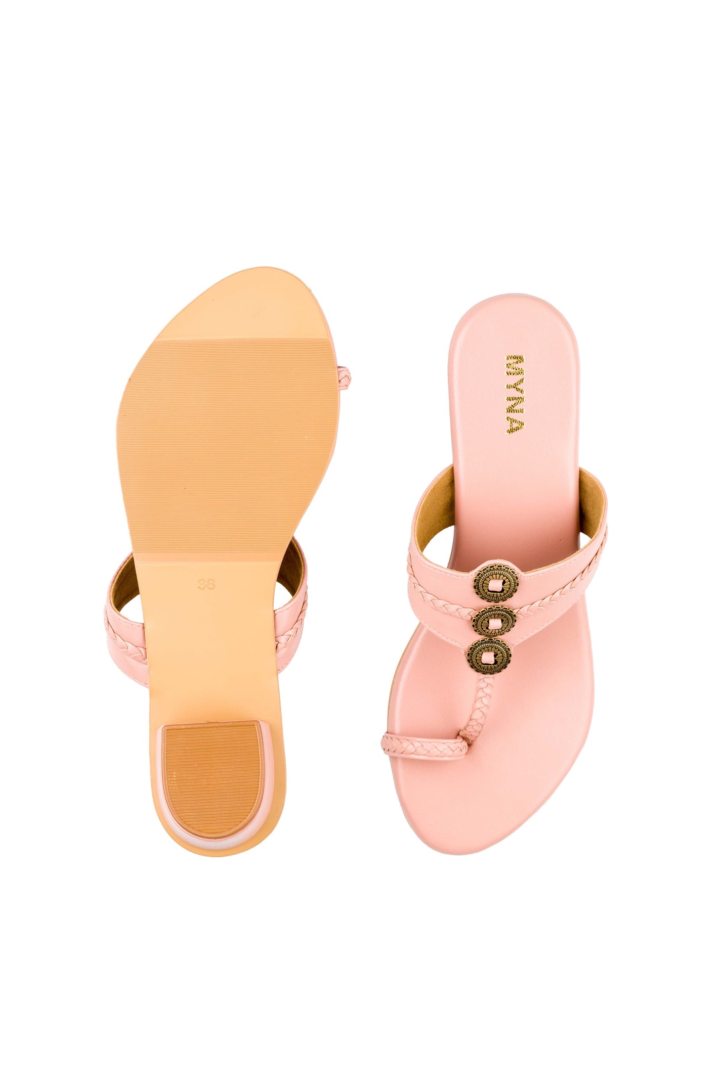 Charanika Women’s peach color kolhapuri style chappal