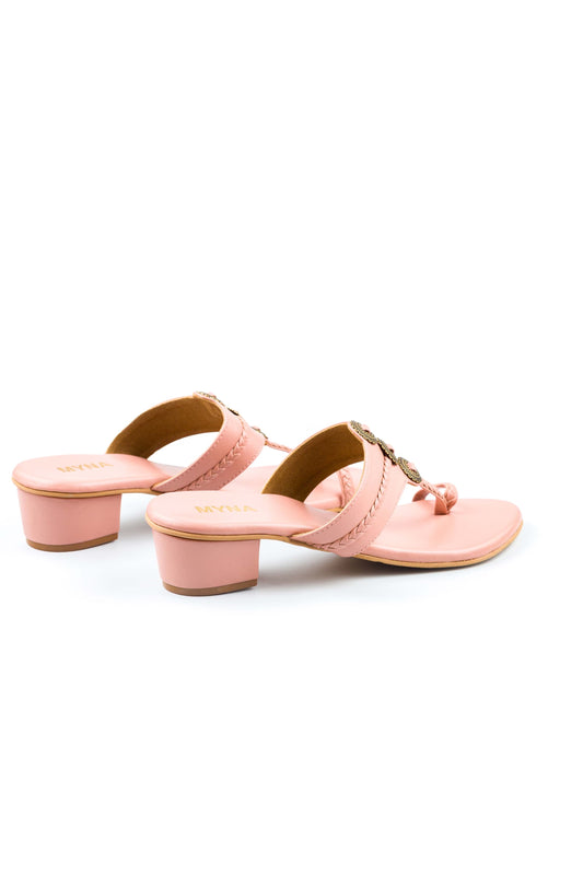 Charanika Women’s peach color kolhapuri style chappal