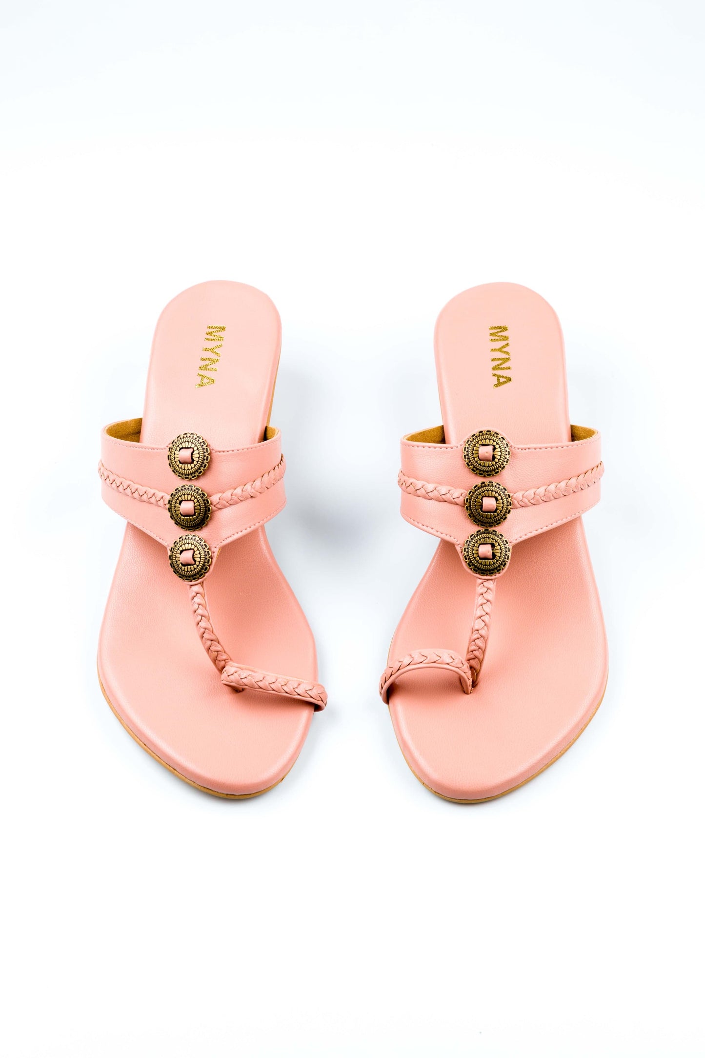 Charanika Women’s peach color kolhapuri style chappal
