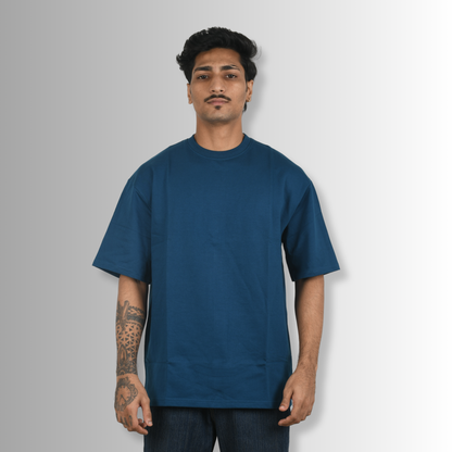 Cyan - Basic Solid Oversized Cotton Tee